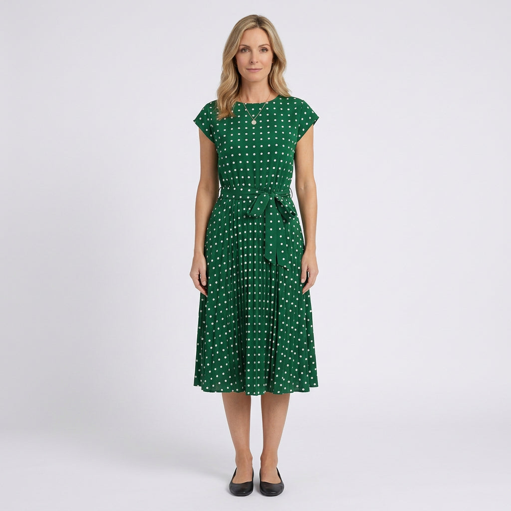Women Polka Dot Midi Dress Short Sleeve Casual Occasion