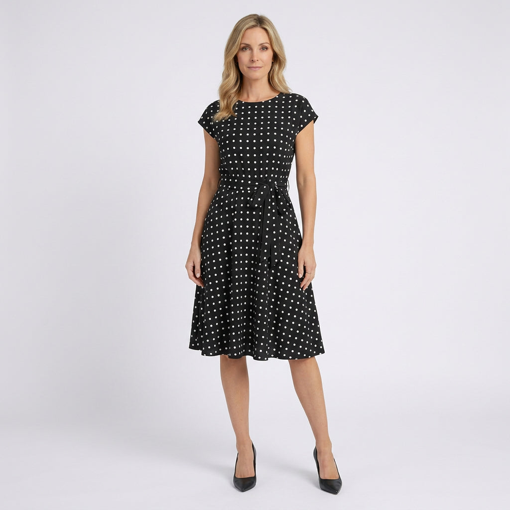 Women Polka Dot Midi Dress Short Sleeve Casual Occasion