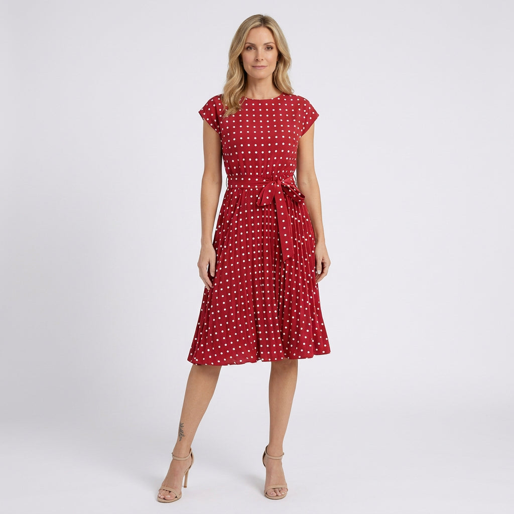 Women Polka Dot Midi Dress Short Sleeve Casual Occasion