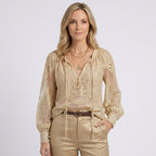 Women Sheer Lace Blouse V Neck Long Sleeve Casual Occasion