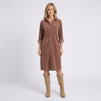 Women Cord Shirt Dress Long Sleeve Casual Everyday