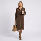 Women Cord Shirt Dress Long Sleeve Casual Everyday