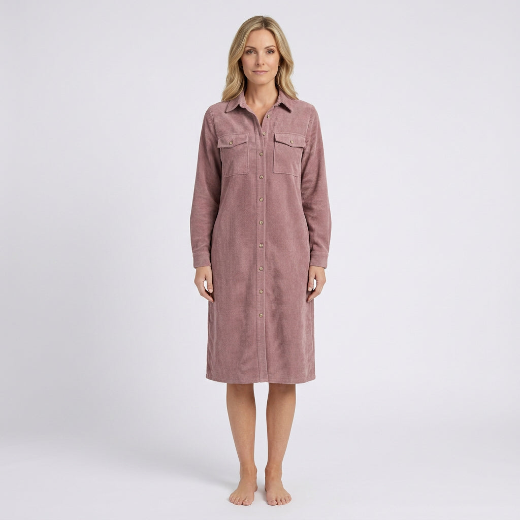 Women Cord Shirt Dress Long Sleeve Casual Everyday