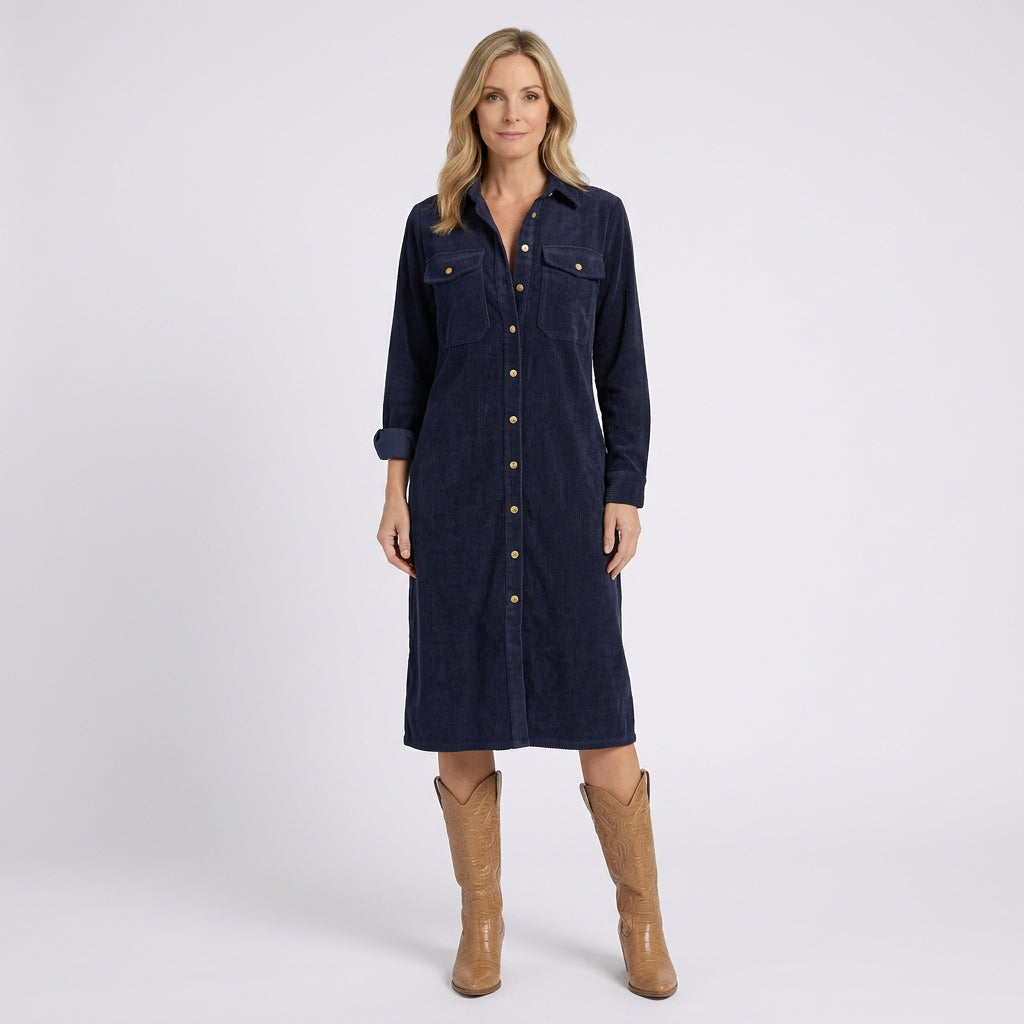 Women Cord Shirt Dress Long Sleeve Casual Everyday