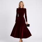 Women Velvet Midi Dress Long Sleeve Formal Occasion