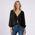 Women Sheer Lace Blouse V Neck Long Sleeve Casual Occasion
