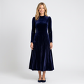 Women Velvet Midi Dress Long Sleeve Formal Occasion