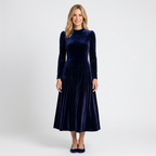 Women Velvet Midi Dress Long Sleeve Formal Occasion