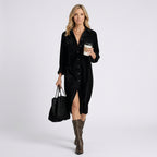 Women Cord Shirt Dress Long Sleeve Casual Everyday