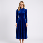 Women Velvet Midi Dress Long Sleeve Formal Occasion