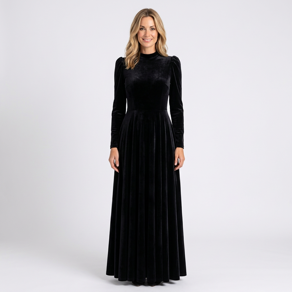 Women Velvet Midi Dress Long Sleeve Formal Occasion