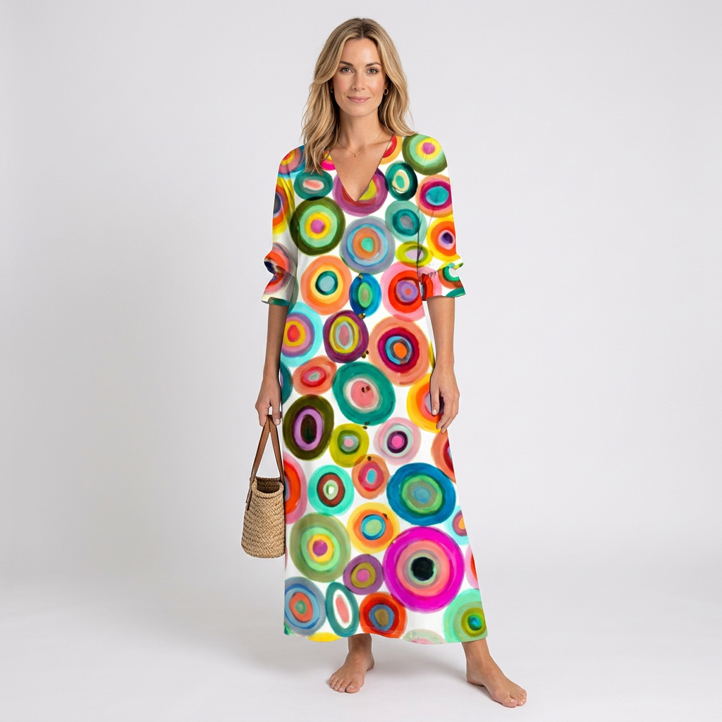 Women Floral Maxi Dress Long Sleeve Casual Holiday