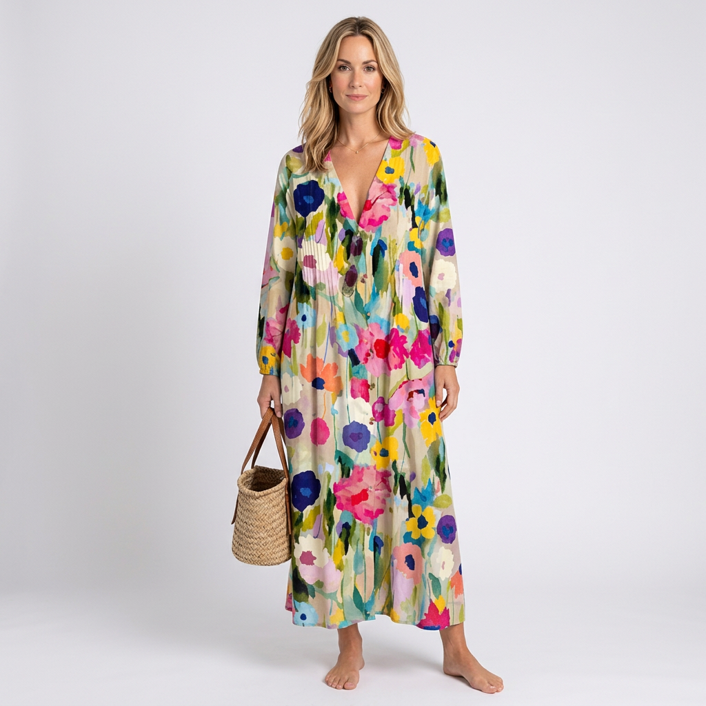 Women Floral Maxi Dress Long Sleeve Casual Holiday