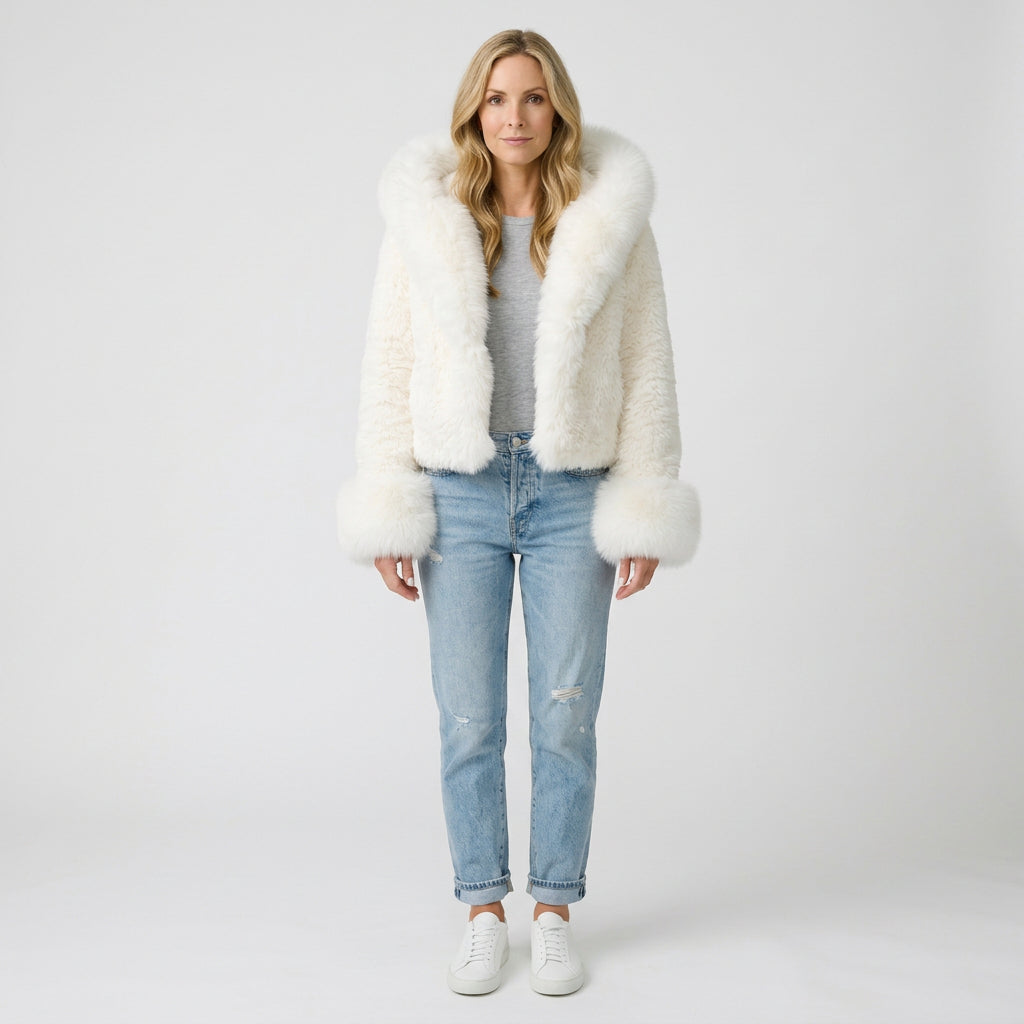 Women Faux Fur Jacket Hooded Short Winter Outerwear Casual