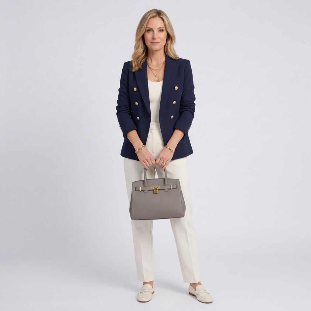 Women Tailored Blazer Double Breasted Structured Workwear Jacket