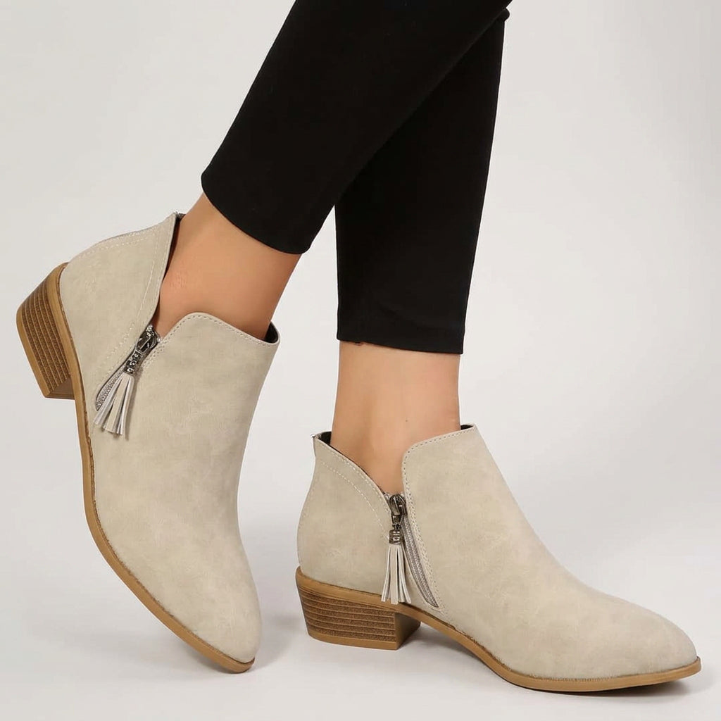 Women’s Pointed Toe Ankle Boots Low Block Heel Slip On