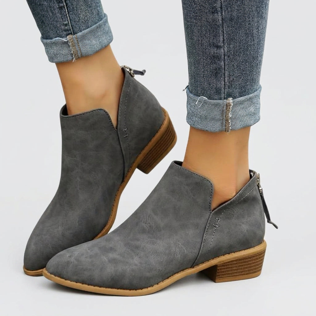 Women’s Pointed Toe Ankle Boots Low Block Heel Slip On