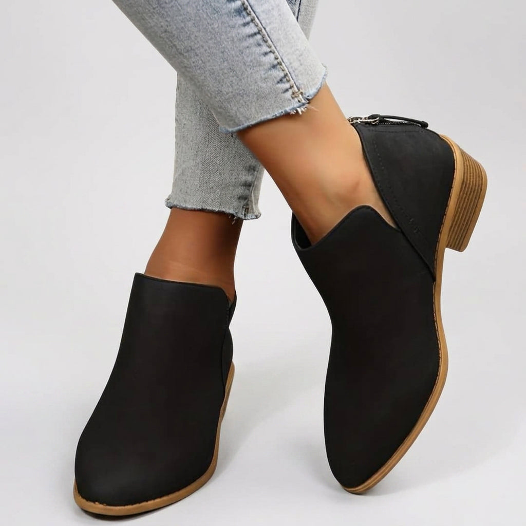 Women’s Pointed Toe Ankle Boots Low Block Heel Slip On