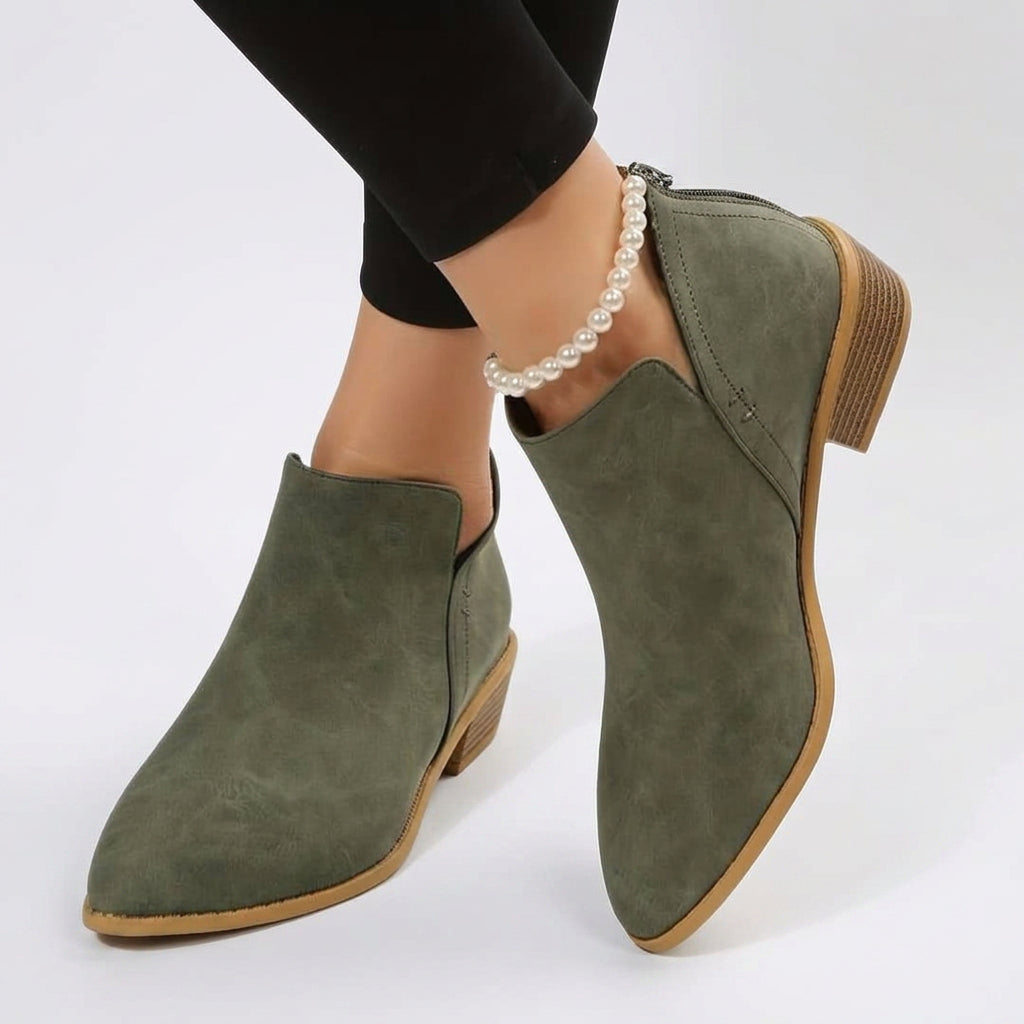 Women’s Pointed Toe Ankle Boots Low Block Heel Slip On