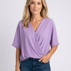 Women’s Draped V Neck Blouse Relaxed Fit Three Quarter Sleeve