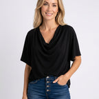 Women’s Draped V Neck Blouse Relaxed Fit Three Quarter Sleeve