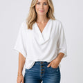 Women’s Draped V Neck Blouse Relaxed Fit Three Quarter Sleeve