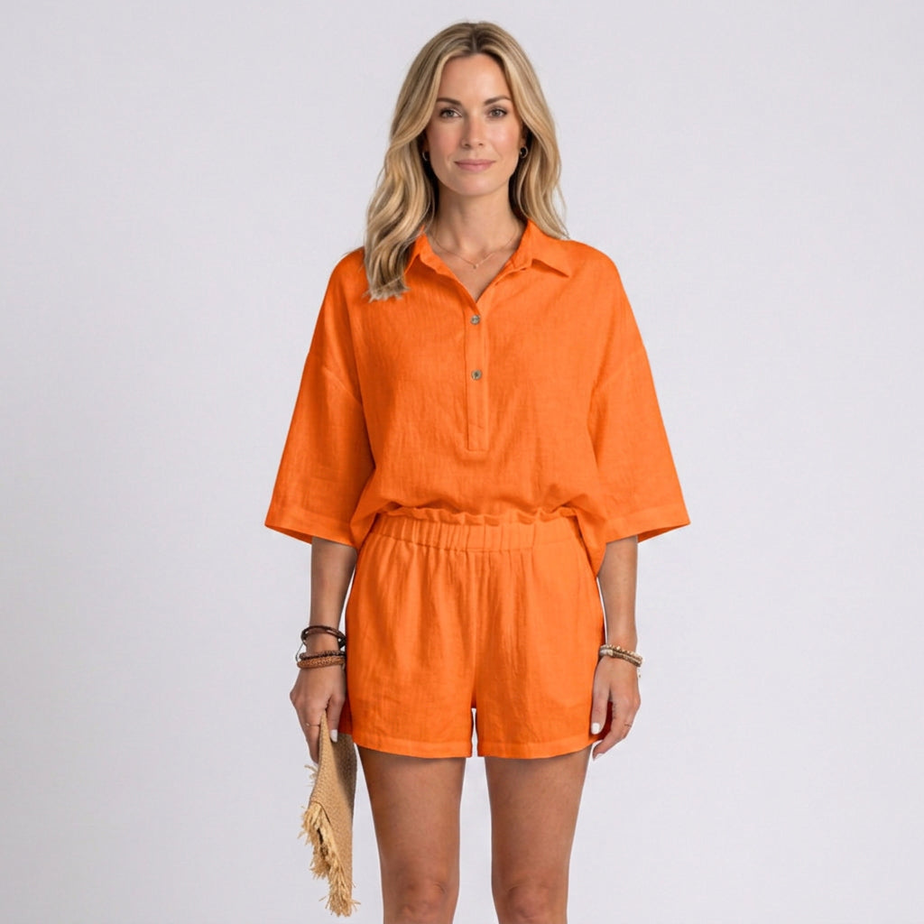 Women’s Collared Top and Shorts Set