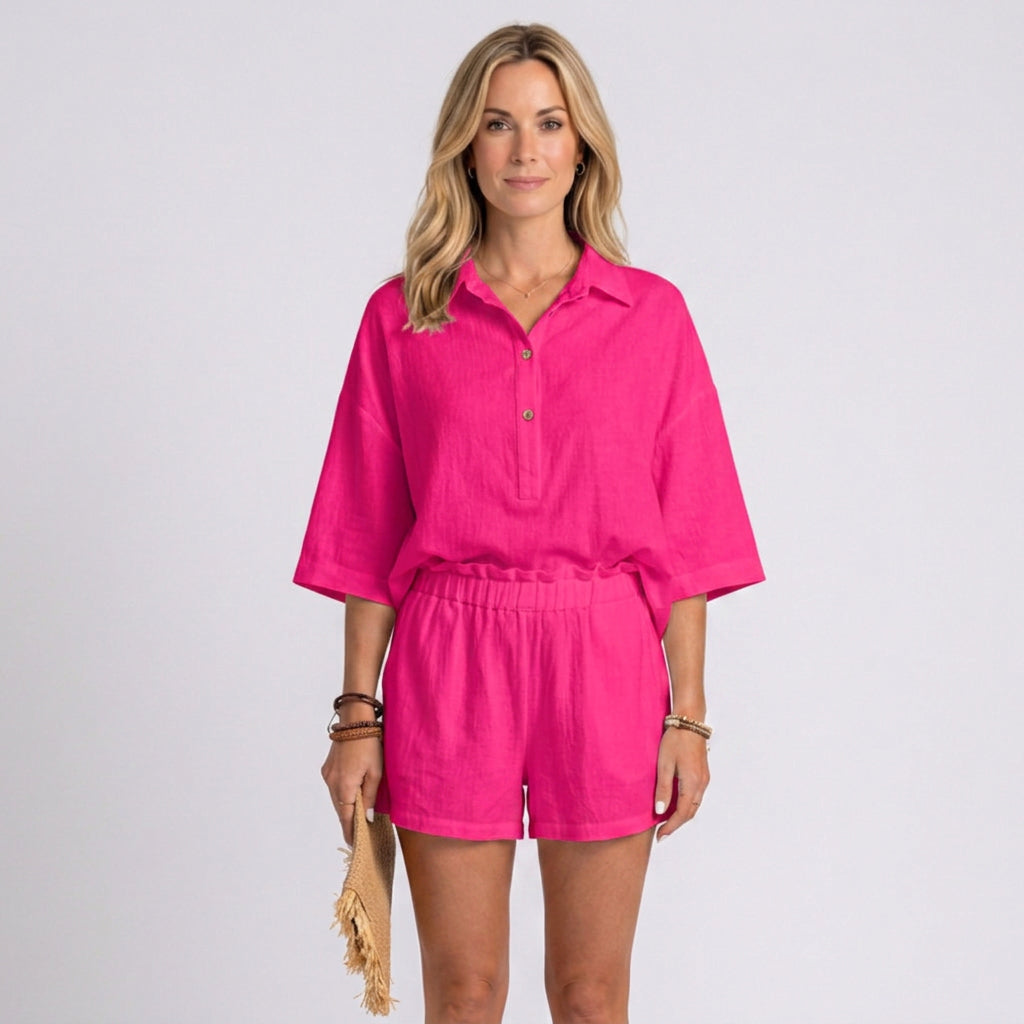 Women’s Collared Top and Shorts Set