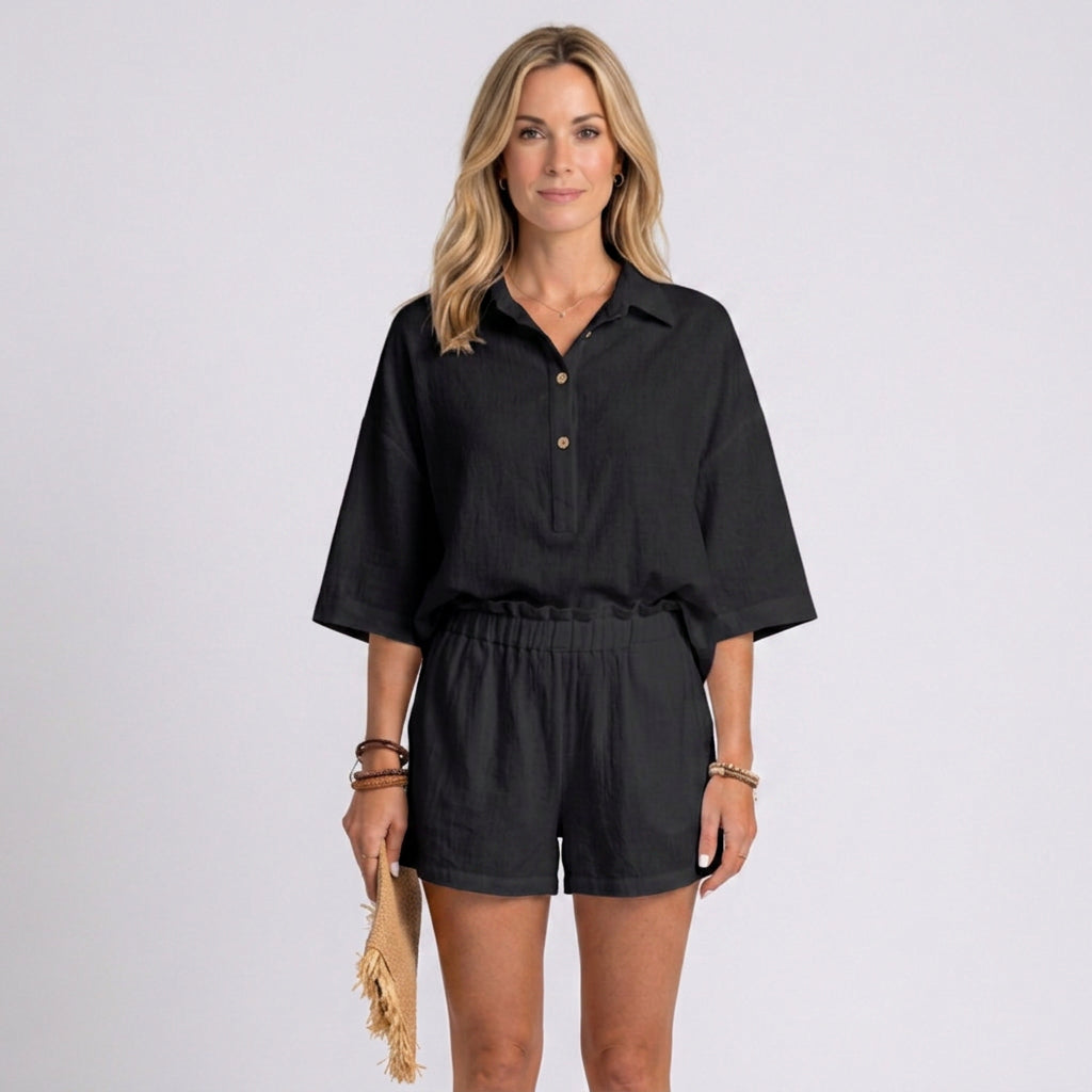 Women’s Collared Top and Shorts Set