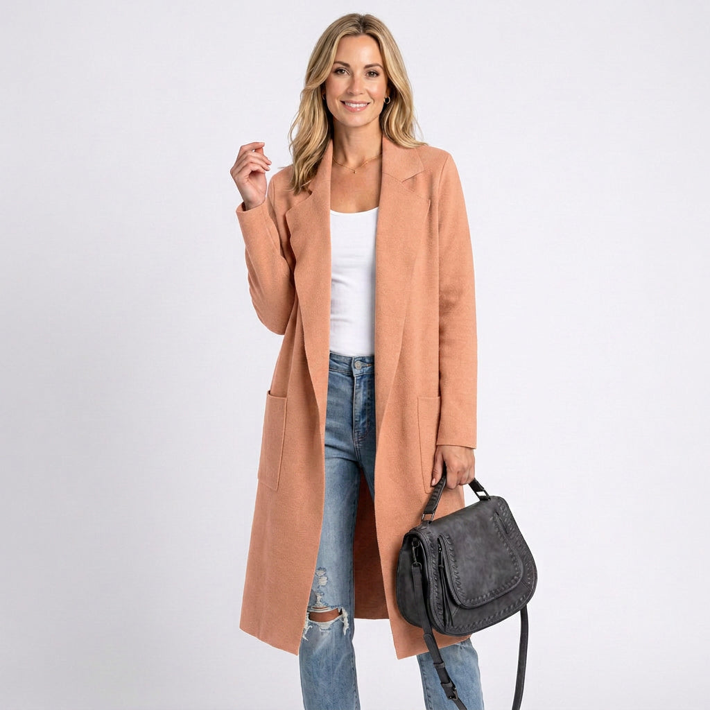 Women’s Open Front Long Cardigan with Pockets