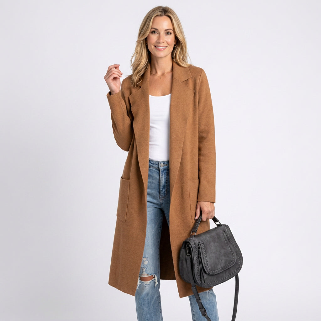 Women’s Open Front Long Cardigan with Pockets