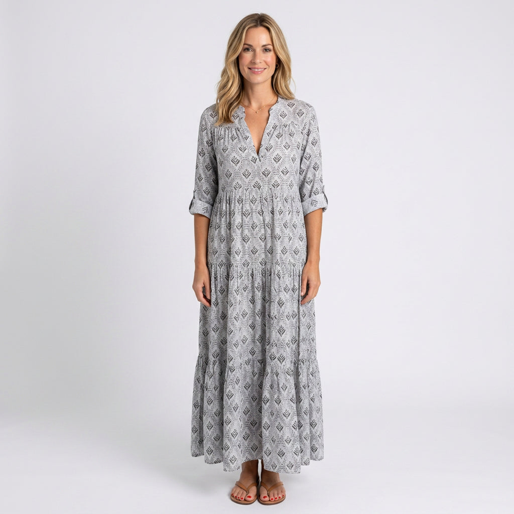 Women’s Printed V Neck Maxi Dress