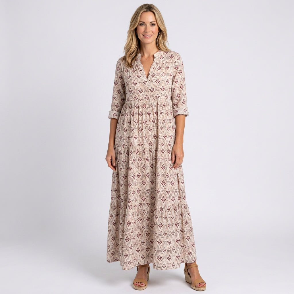 Women’s Printed V Neck Maxi Dress