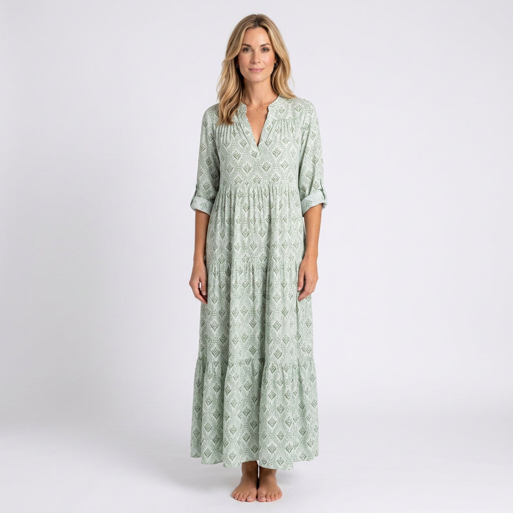 Women’s Printed V Neck Maxi Dress