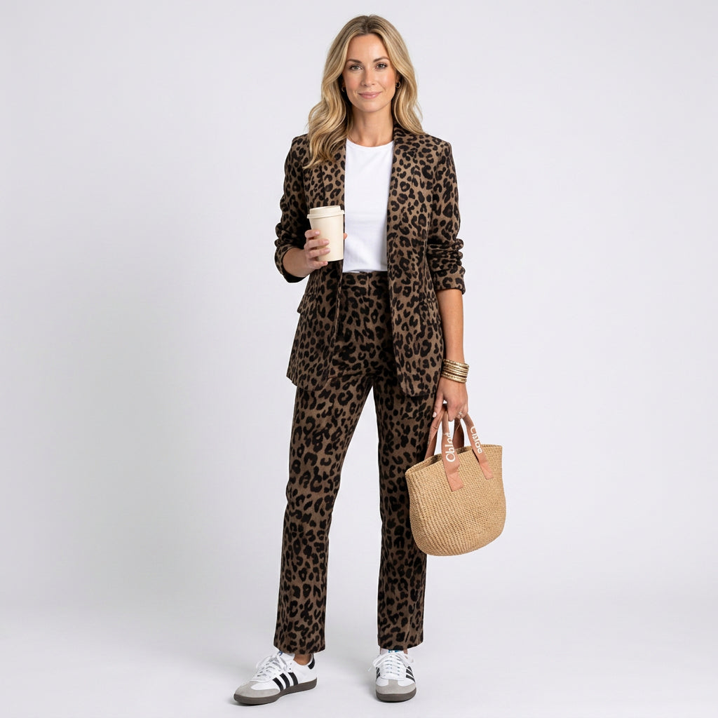 Women’s Leopard Print Blazer and Pants Set