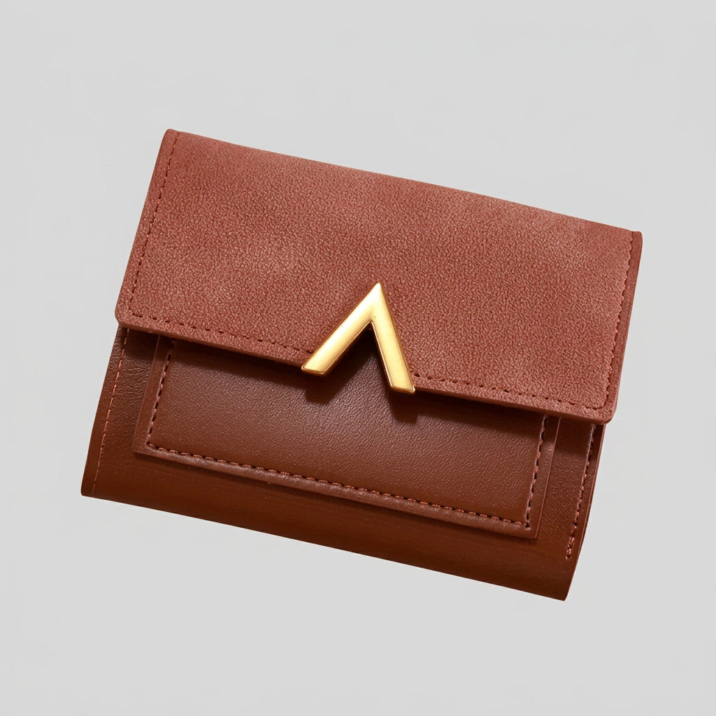 Women’s Compact Foldover Wallet with Gold Detail