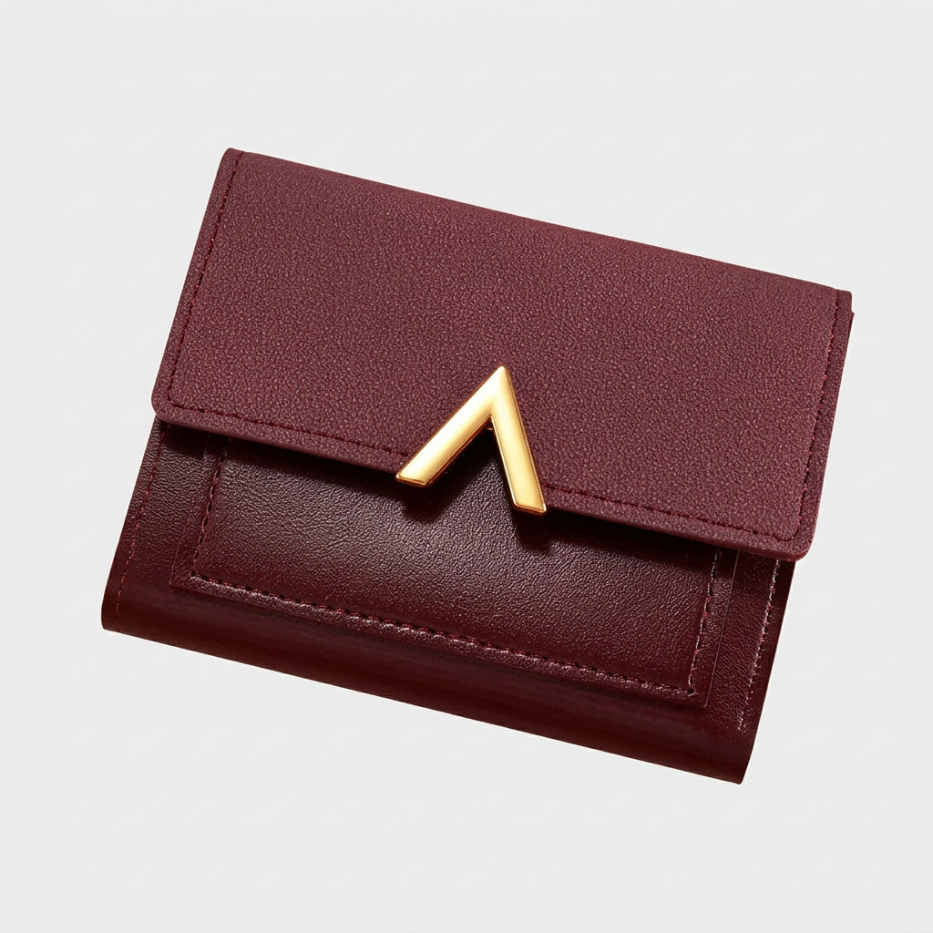 Women’s Compact Foldover Wallet with Gold Detail