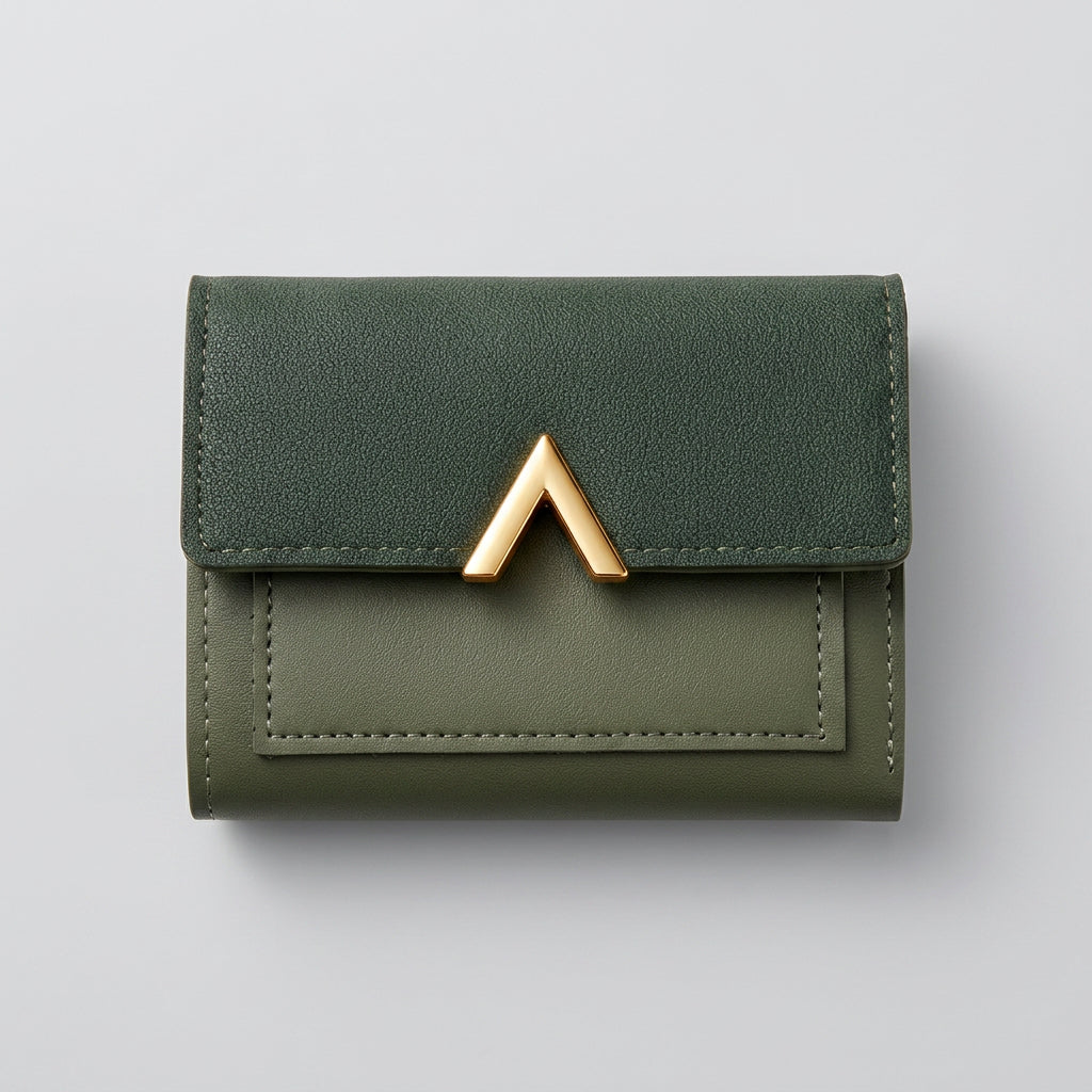 Women’s Compact Foldover Wallet with Gold Detail
