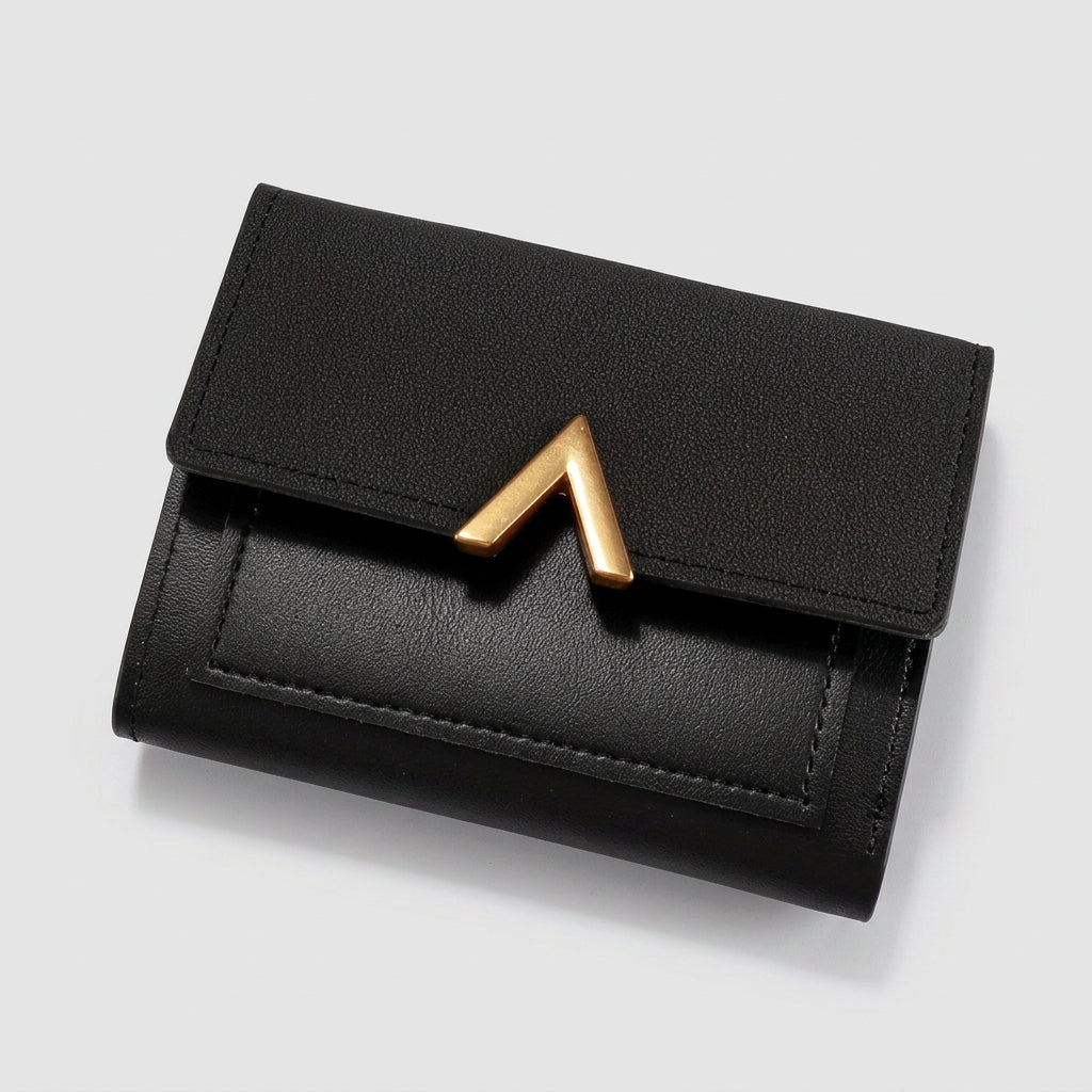 Women’s Compact Foldover Wallet with Gold Detail