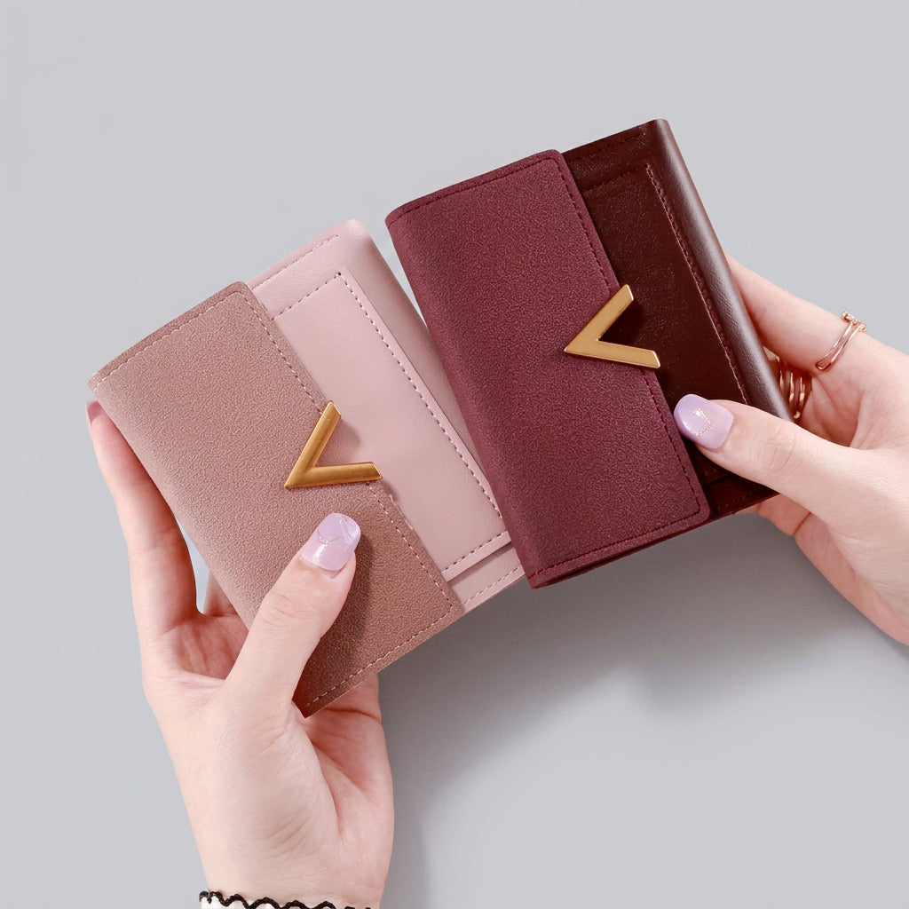 Women’s Compact Foldover Wallet with Gold Detail
