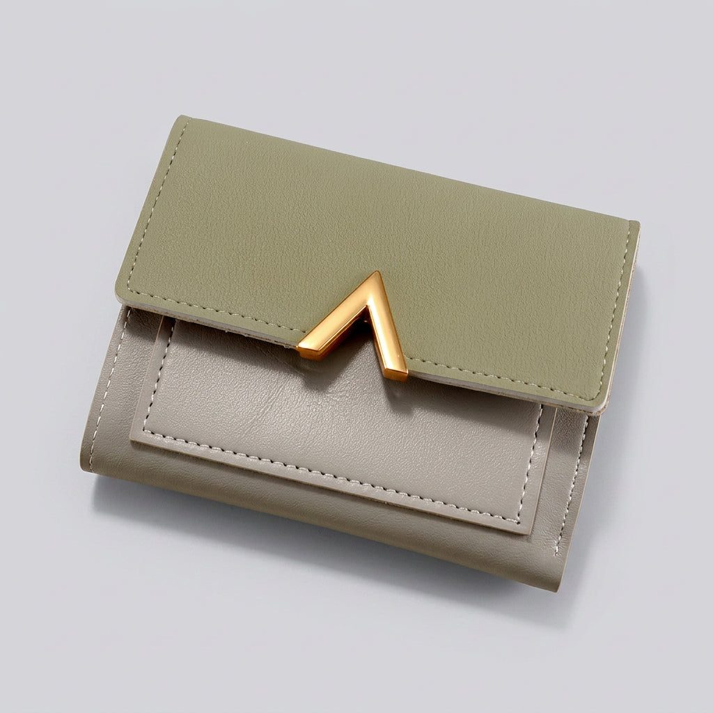 Women’s Compact Foldover Wallet with Gold Detail