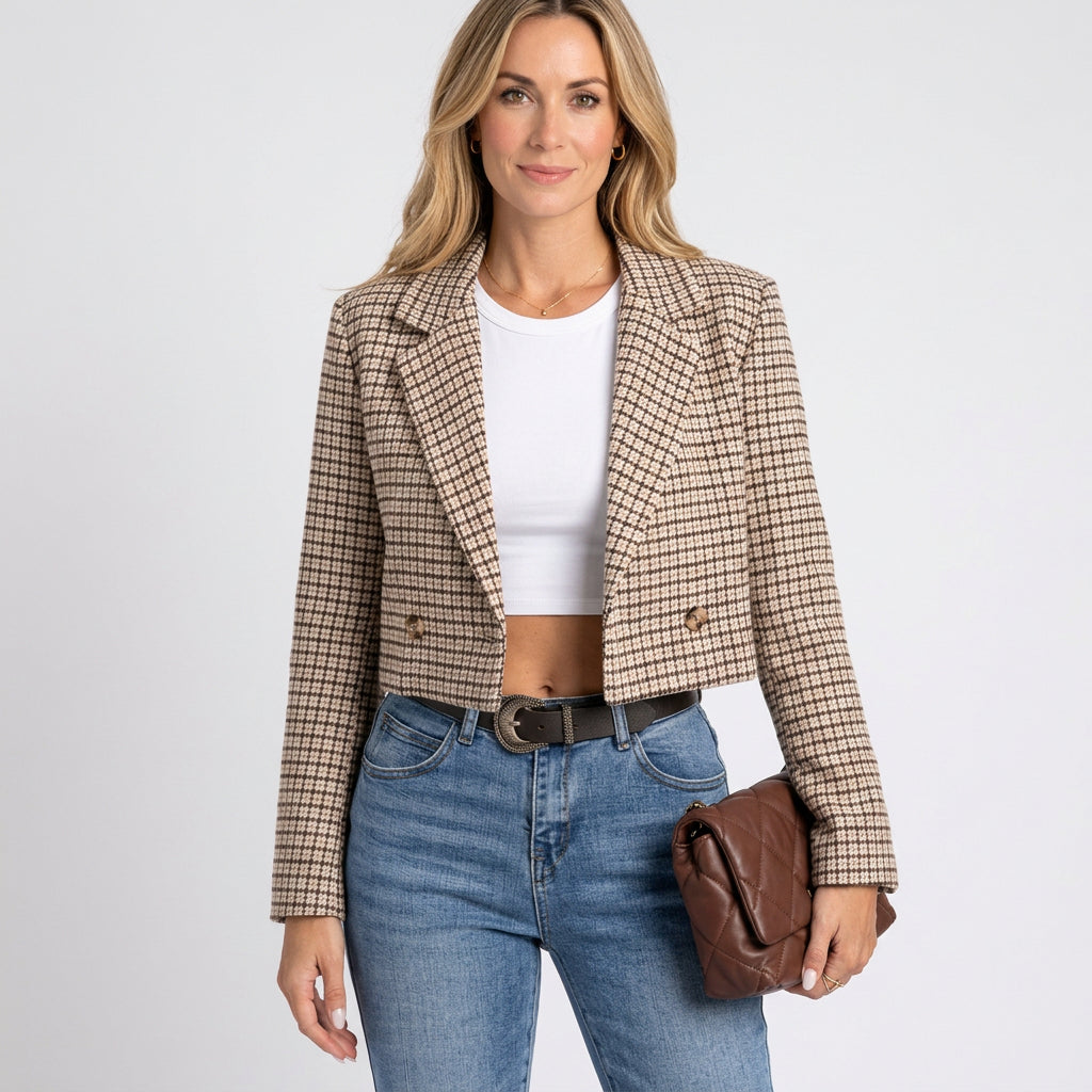 Women’s Cropped Check Blazer Jacket