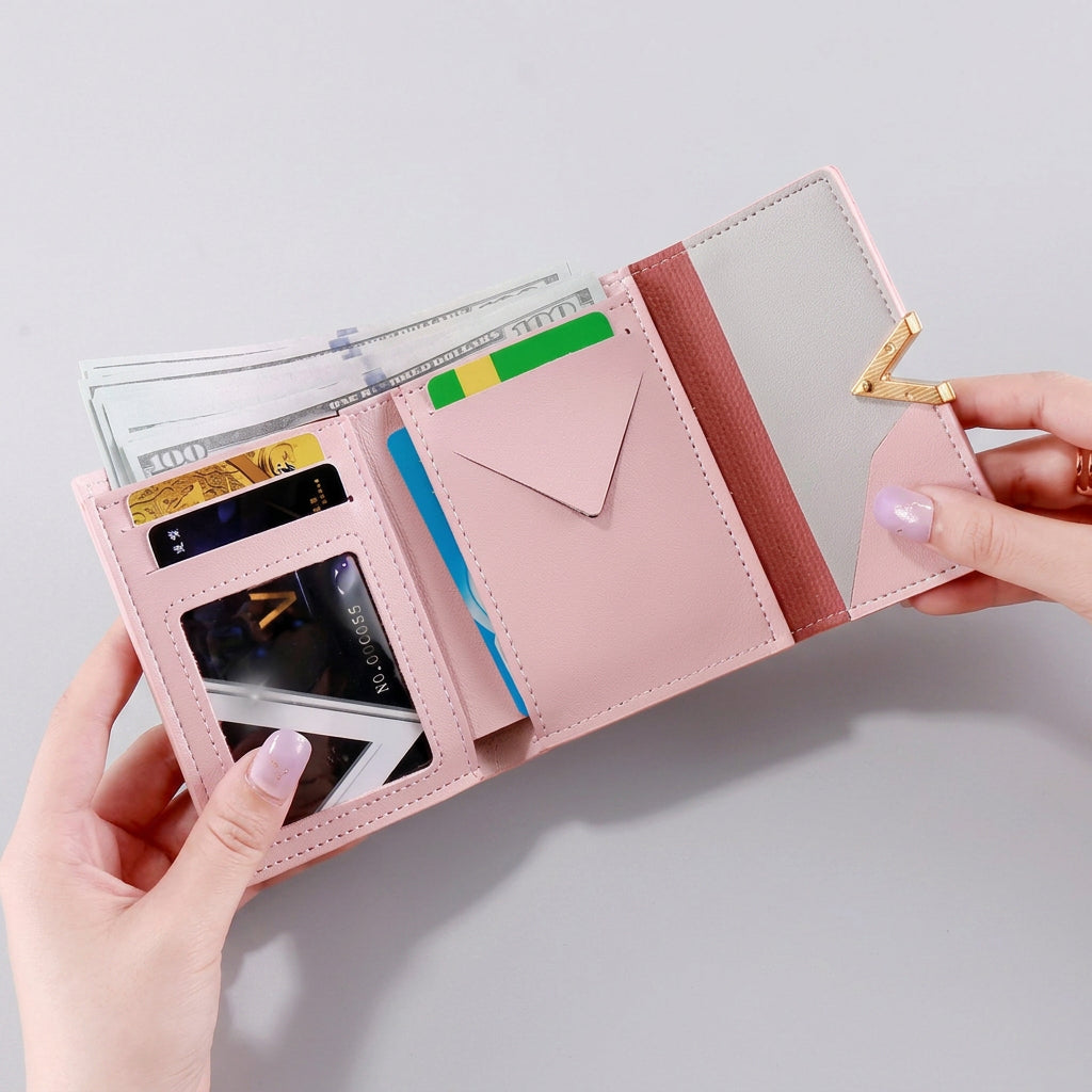 Women’s Compact Foldover Wallet with Gold Detail