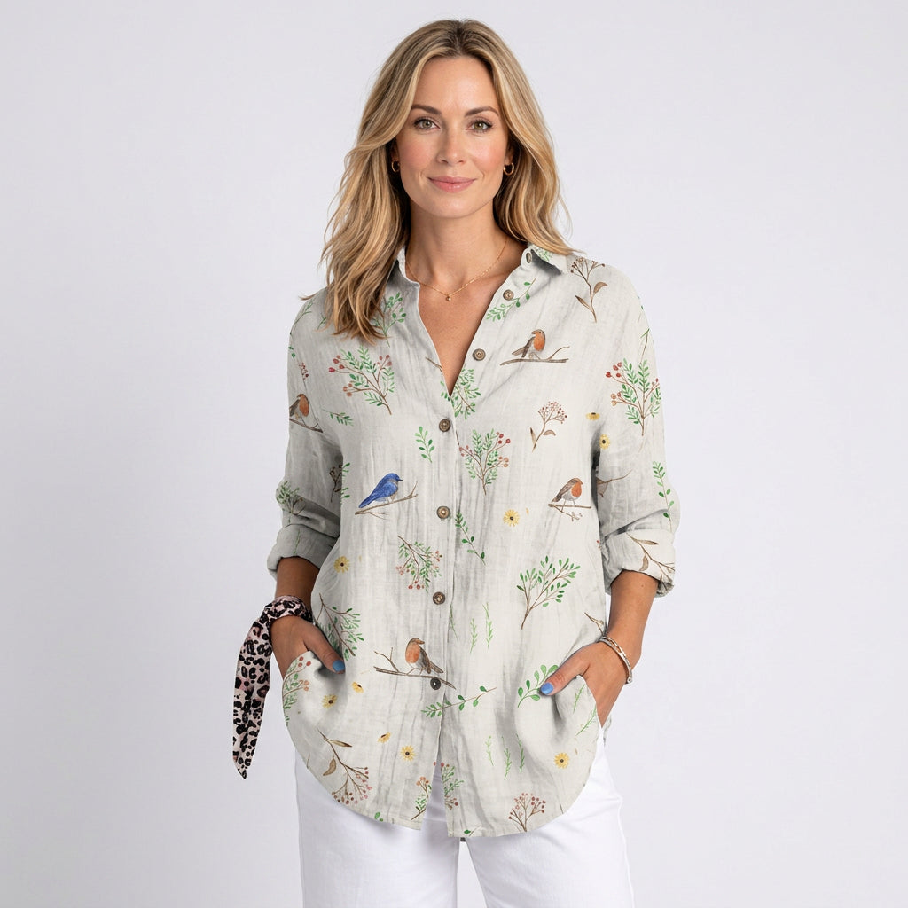 Women’s Coral Print Button Down Blouse