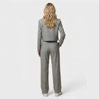 Women’s Pinstripe Cropped Blazer and Wide Leg Trousers Set