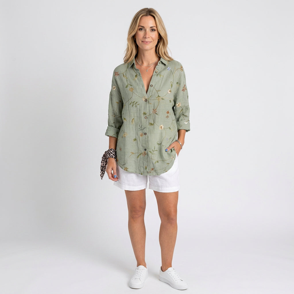 Women’s Coral Print Button Down Blouse