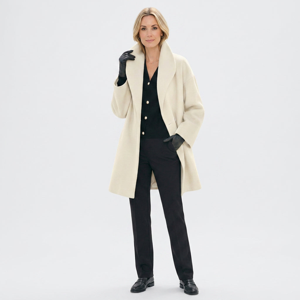 Women’s Mid Length Coat with Wide Collar