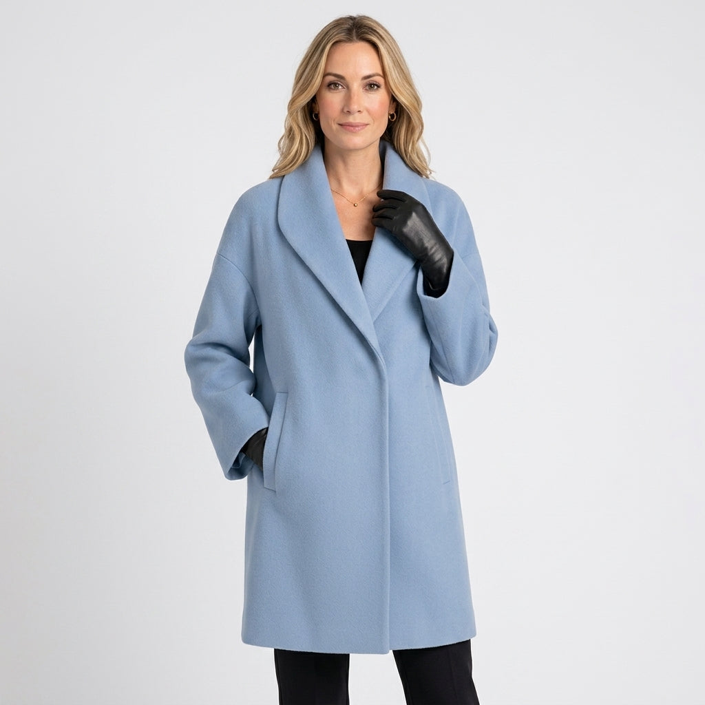 Women’s Mid Length Coat with Wide Collar