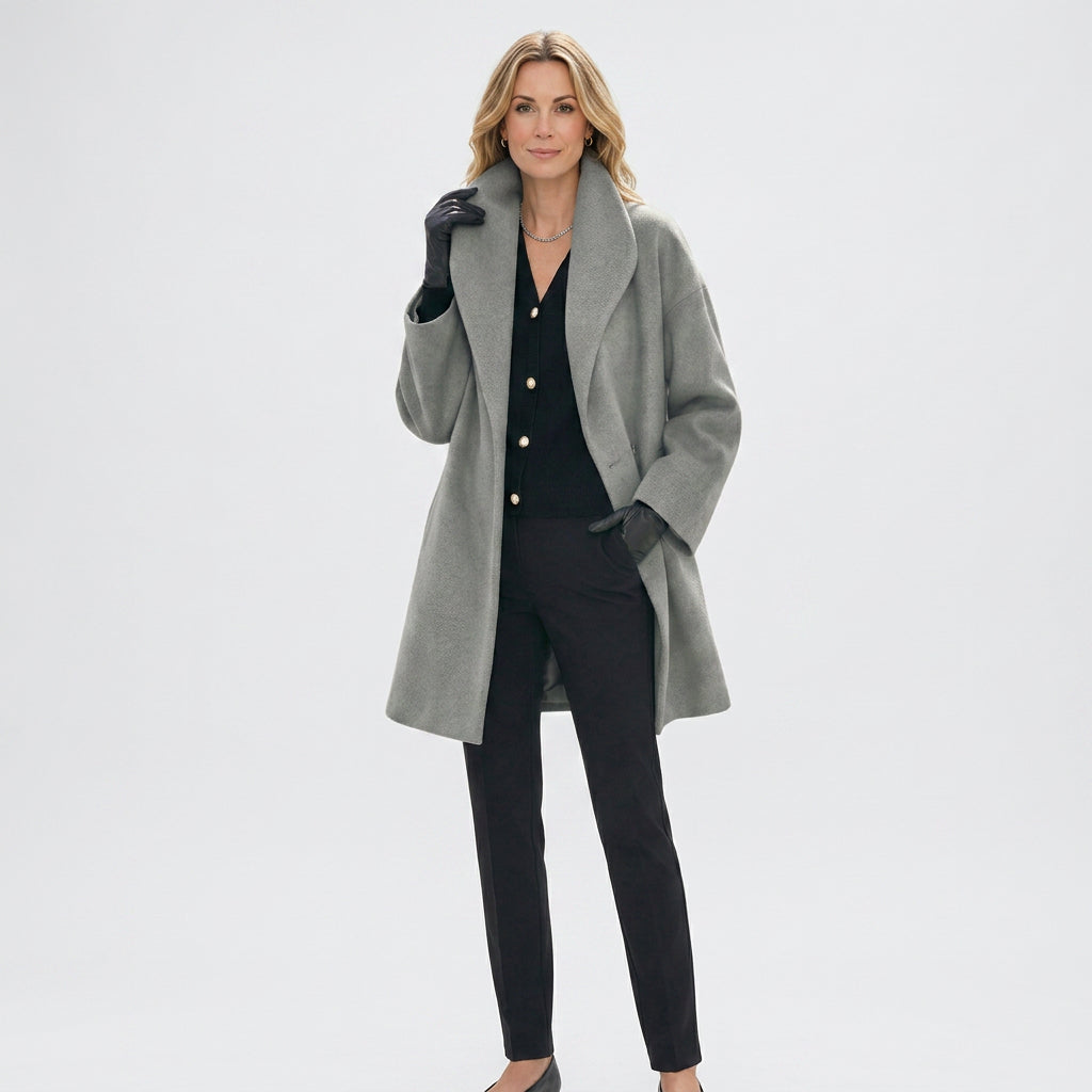 Women’s Mid Length Coat with Wide Collar