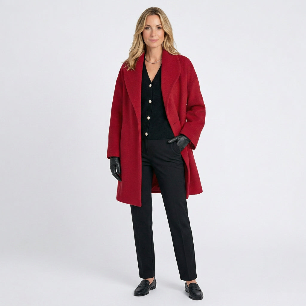 Women’s Mid Length Coat with Wide Collar